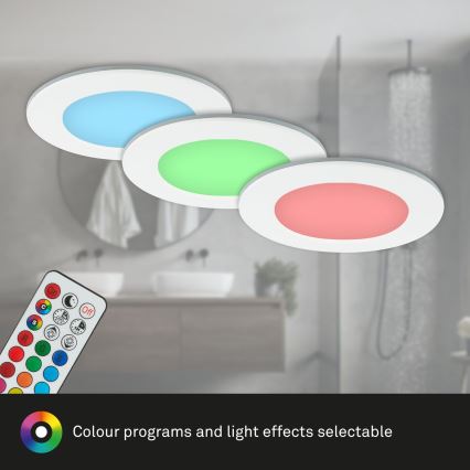 Briloner - Set 3x RGBW LED Prigušiva ugradbena lampa za kupatilo LED/4,8W/230V 3000-6500K IP65 + Daljinski upravljač
