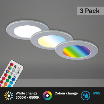 Briloner - Set 3x LED RGBW Prigušiva ugradbena lampa za kupatilo LED/4,8W/230V 3000-6500K IP65 + Daljinski upravljač