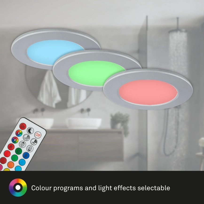 Briloner - Set 3x LED RGBW Prigušiva ugradbena lampa za kupatilo LED/4,8W/230V 3000-6500K IP65 + Daljinski upravljač
