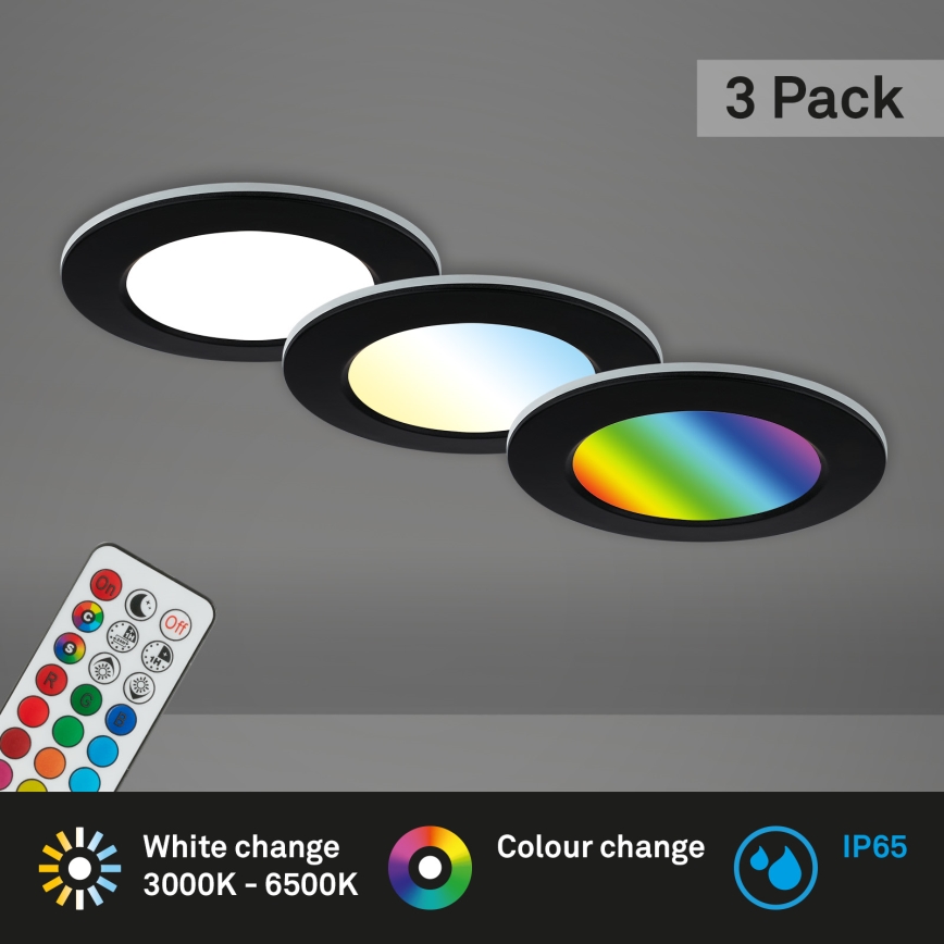 Briloner - Set 3x LED RGBW Prigušiva ugradbena lampa za kupatilo LED/4,8W/230V 3000-6500K IP65 + Daljinski upravljač