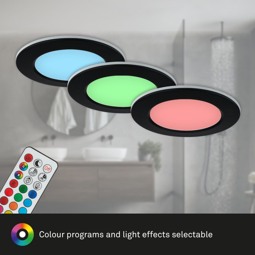 Briloner - Set 3x LED RGBW Prigušiva ugradbena lampa za kupatilo LED/4,8W/230V 3000-6500K IP65 + Daljinski upravljač