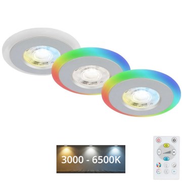 Briloner - Set 3x LED RGBW Prigušiva ugradbena lampa za kupatilo LED/5W/230V 3000-6500K IP44 + Daljinski upravljač