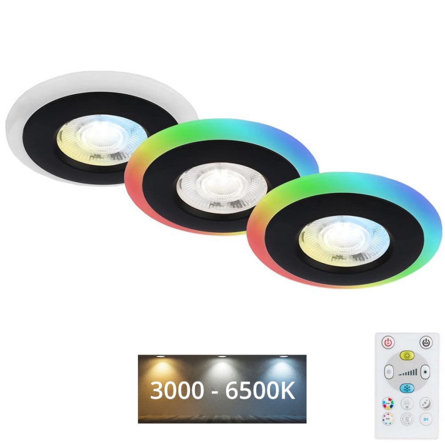 Briloner - Set 3x LED RGBW Prigušiva ugradbena lampa za kupatilo LED/5W/230V 3000-6500K IP44 + Daljinski upravljač