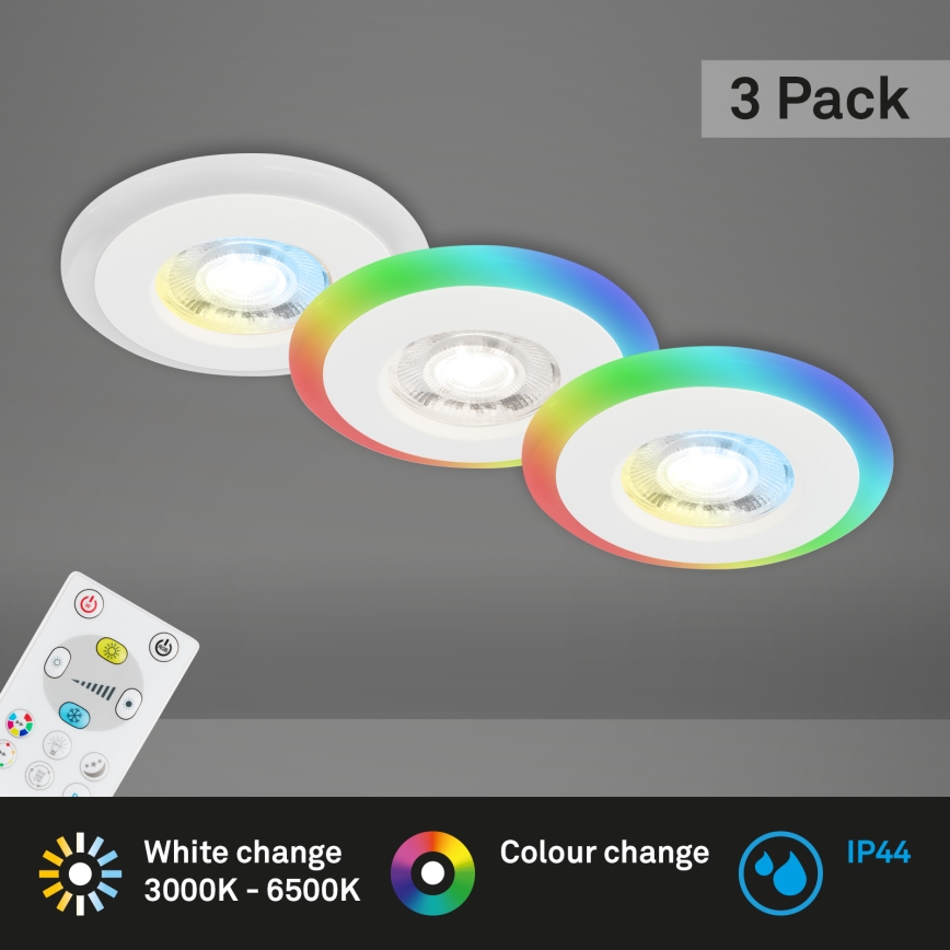 Briloner - Set 3x LED RGBW Prigušiva ugradbena lampa za kupatilo LED/5W/230V 3000-6500K IP44 + Daljinski upravljač