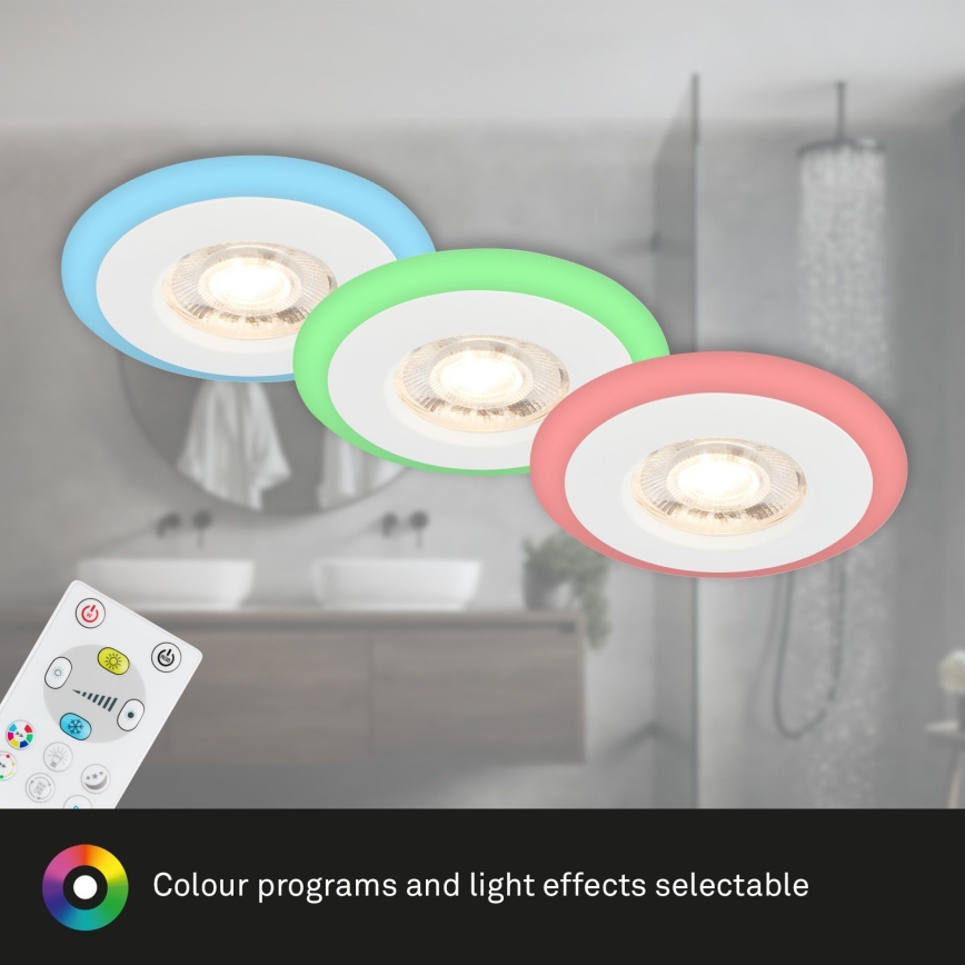Briloner - Set 3x LED RGBW Prigušiva ugradbena lampa za kupatilo LED/5W/230V 3000-6500K IP44 + Daljinski upravljač