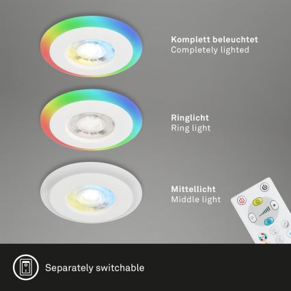Briloner - Set 3x LED RGBW Prigušiva ugradbena lampa za kupatilo LED/5W/230V 3000-6500K IP44 + Daljinski upravljač