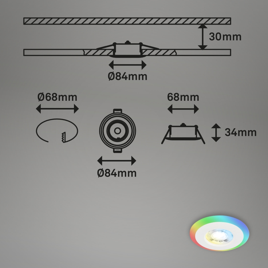 Briloner - Set 3x LED RGBW Prigušiva ugradbena lampa za kupatilo LED/5W/230V 3000-6500K IP44 + Daljinski upravljač