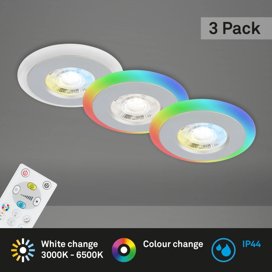 Briloner - Set 3x LED RGBW Prigušiva ugradbena lampa za kupatilo LED/5W/230V 3000-6500K IP44 + Daljinski upravljač