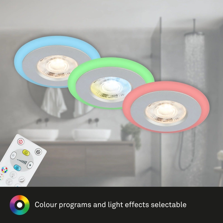 Briloner - Set 3x LED RGBW Prigušiva ugradbena lampa za kupatilo LED/5W/230V 3000-6500K IP44 + Daljinski upravljač