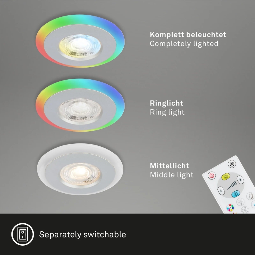 Briloner - Set 3x LED RGBW Prigušiva ugradbena lampa za kupatilo LED/5W/230V 3000-6500K IP44 + Daljinski upravljač
