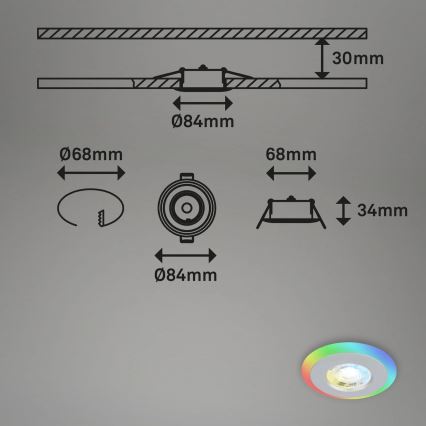 Briloner - Set 3x LED RGBW Prigušiva ugradbena lampa za kupatilo LED/5W/230V 3000-6500K IP44 + Daljinski upravljač