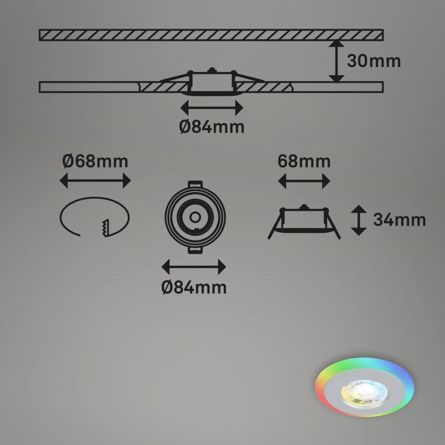 Briloner - Set 3x LED RGBW Prigušiva ugradbena lampa za kupatilo LED/5W/230V 3000-6500K IP44 + Daljinski upravljač