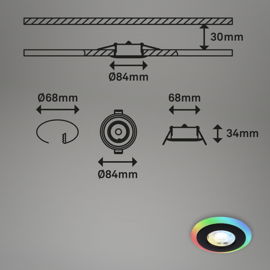 Briloner - Set 3x LED RGBW Prigušiva ugradbena lampa za kupatilo LED/5W/230V 3000-6500K IP44 + Daljinski upravljač