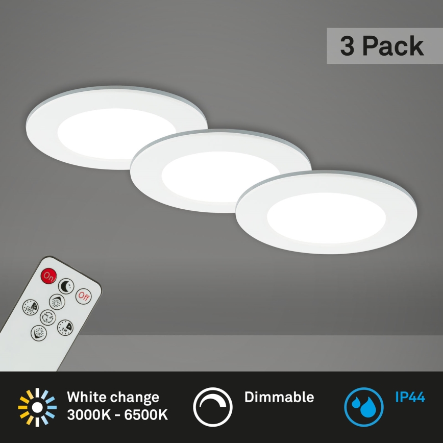 Briloner - Set 3x LED Prigušiva ugradbena lampa za kupatilo LED/4,8W/230V 3000-6500K IP44 + Daljinski upravljač