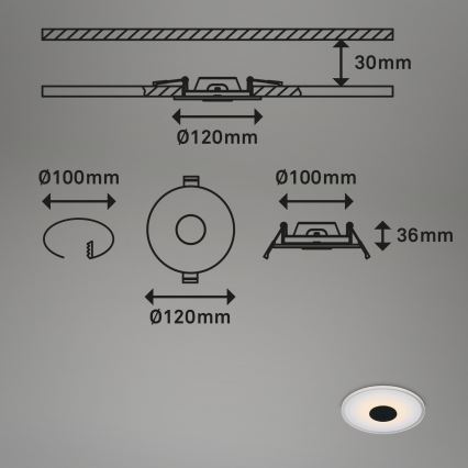 Briloner - Set 3x LED Ugradbena lampa za kupatilo LED/6W/230V IP44 crno