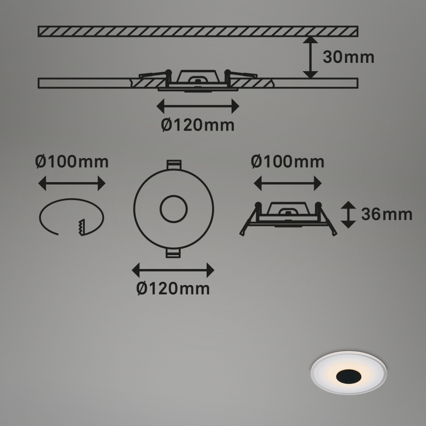 Briloner - Set 3x LED Ugradbena lampa za kupatilo LED/6W/230V IP44 crno