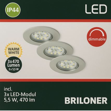 Briloner - Set 3x LED Prigušiva ugradbena lampa za kupatilo LED/5,5W/230V IP44