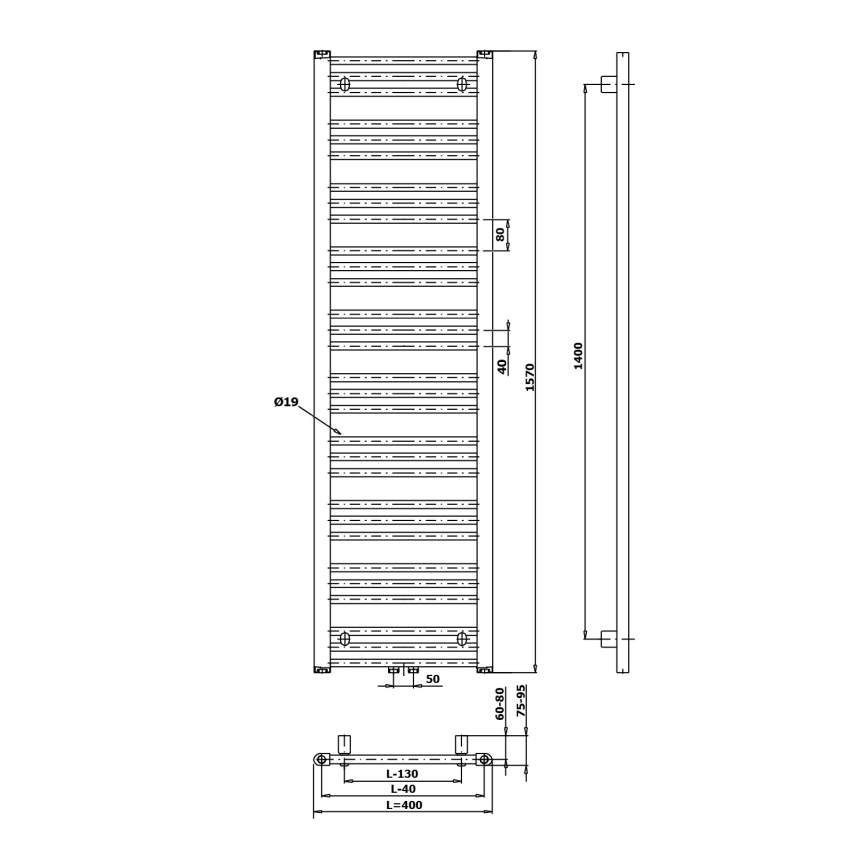 Bruckner - Kupatilski radijator ALBRECHT 547W/230V 50x157 cm bela