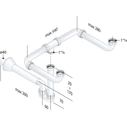 Bruckner - Sifon za dupli lavabo nameštaj MOSQUITO DN40 bela