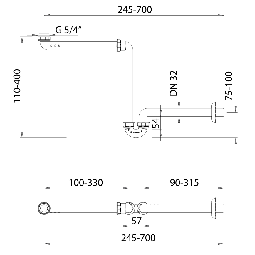 Bruckner - Sifon za umivaonik za nameštaj DN32 bela
