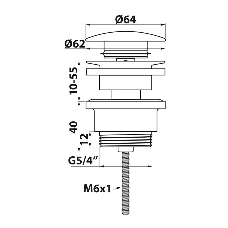 Bruckner - Slivnik za umivaonik bez preliva CLICK-CLACK, prečnik 6,4 cm, sjajni hrom