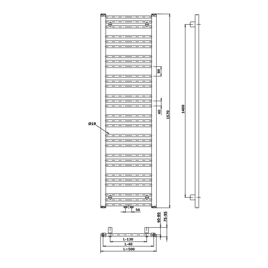 Bruckner - Za kupatilo radijator ALBRECHT 657W/230V 50x157 cm bela