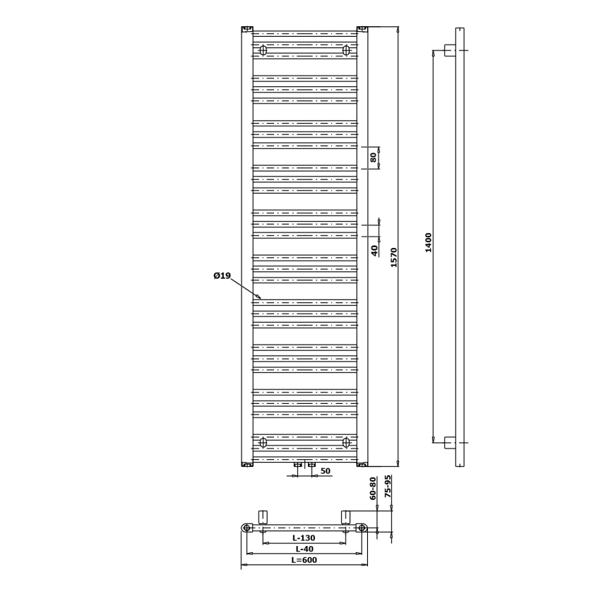 Bruckner - Za kupatilo radijator ALBRECHT 765W/230V 60x157 cm bela