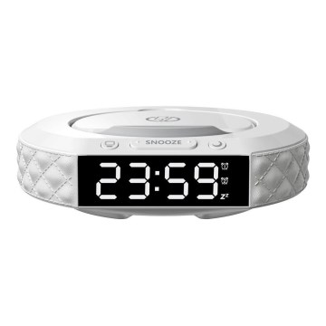 Budilnik sa LCD displejom i Qi bežičnim punjačem 27 W / 9 V, 220 mAh, beo