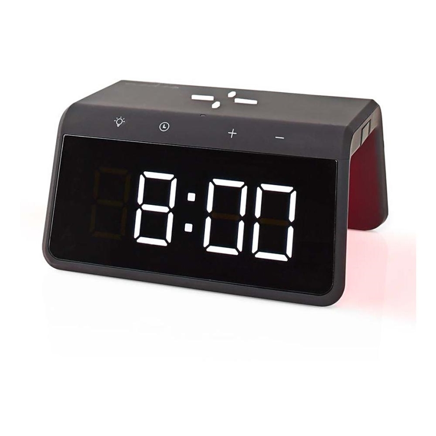 Budilnik sa LCD ekranom i bežičnim punjačem 15W/230V 1x CR2032 crno