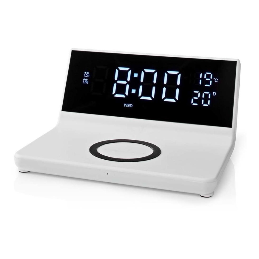 Budilnik sa LCD ekranom i bežičnim punjačem 15W/230V + 1xCR2032 bela
