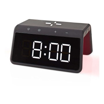 Budilnik sa LCD ekranom i bežičnim punjačem 15W/5V 1xCR2032 crna