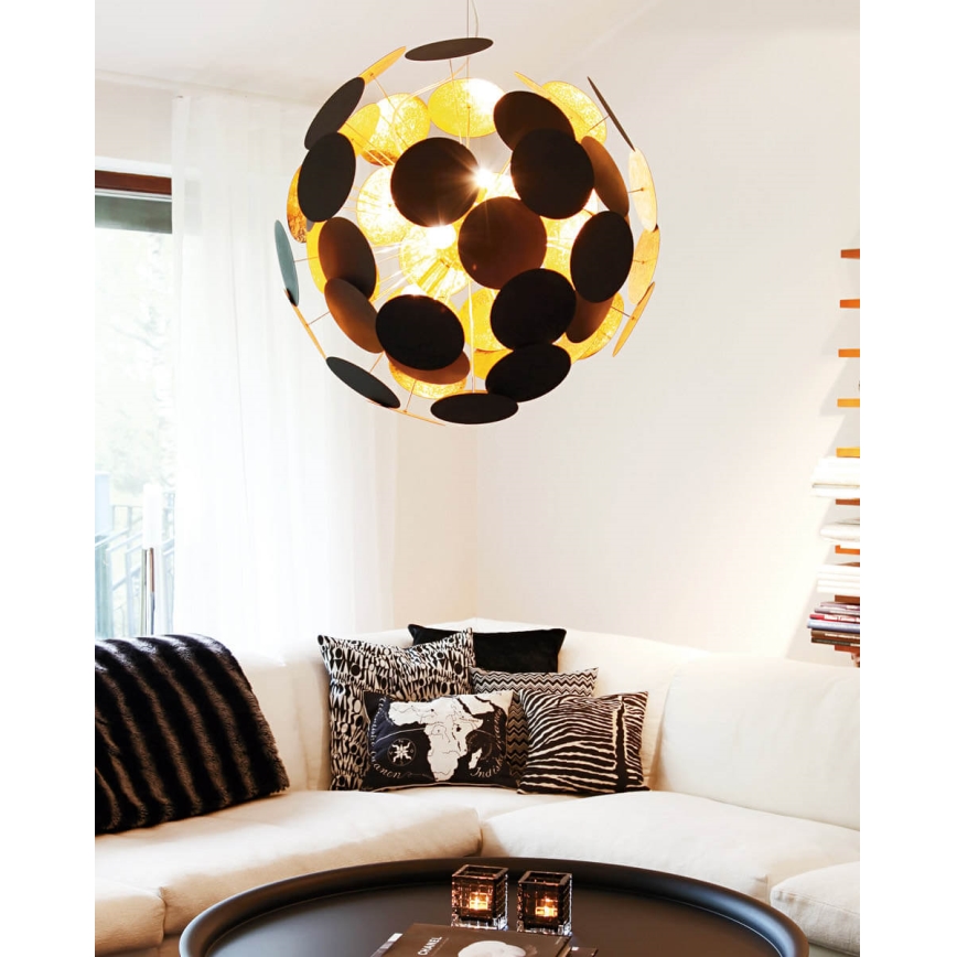 ByRydens - Luster na sajli PLANET 4xE14/5W/230V crno/zlatna pr. 50 cm