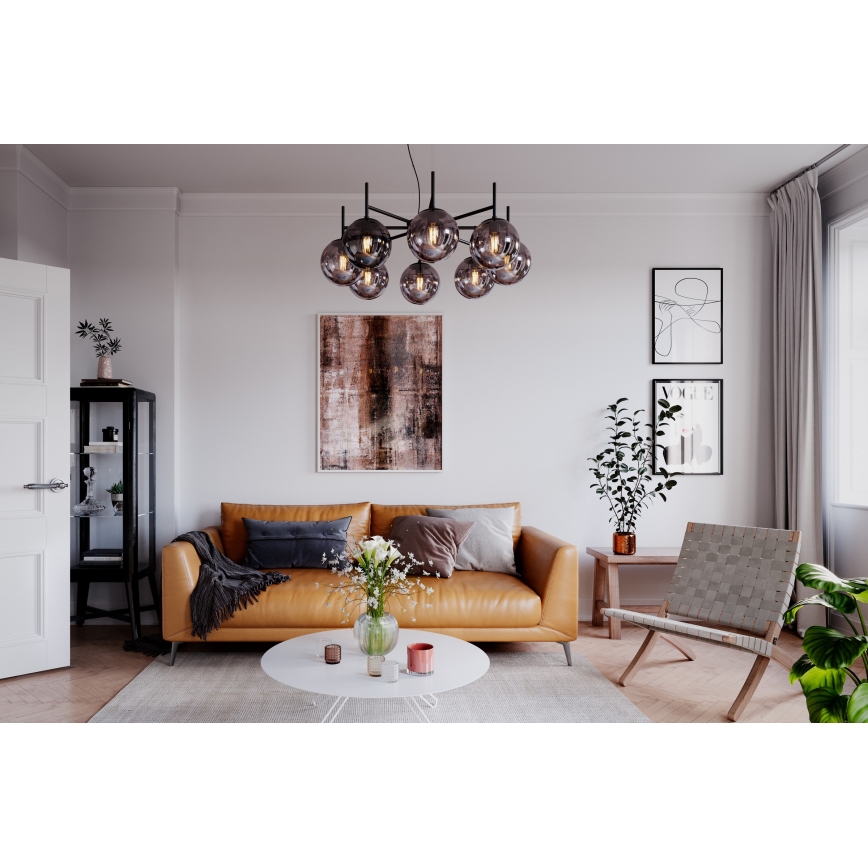 ByRydens - Luster na sajli BOYLE 8xE27/5W/230V dimno/crno pr. 83 cm