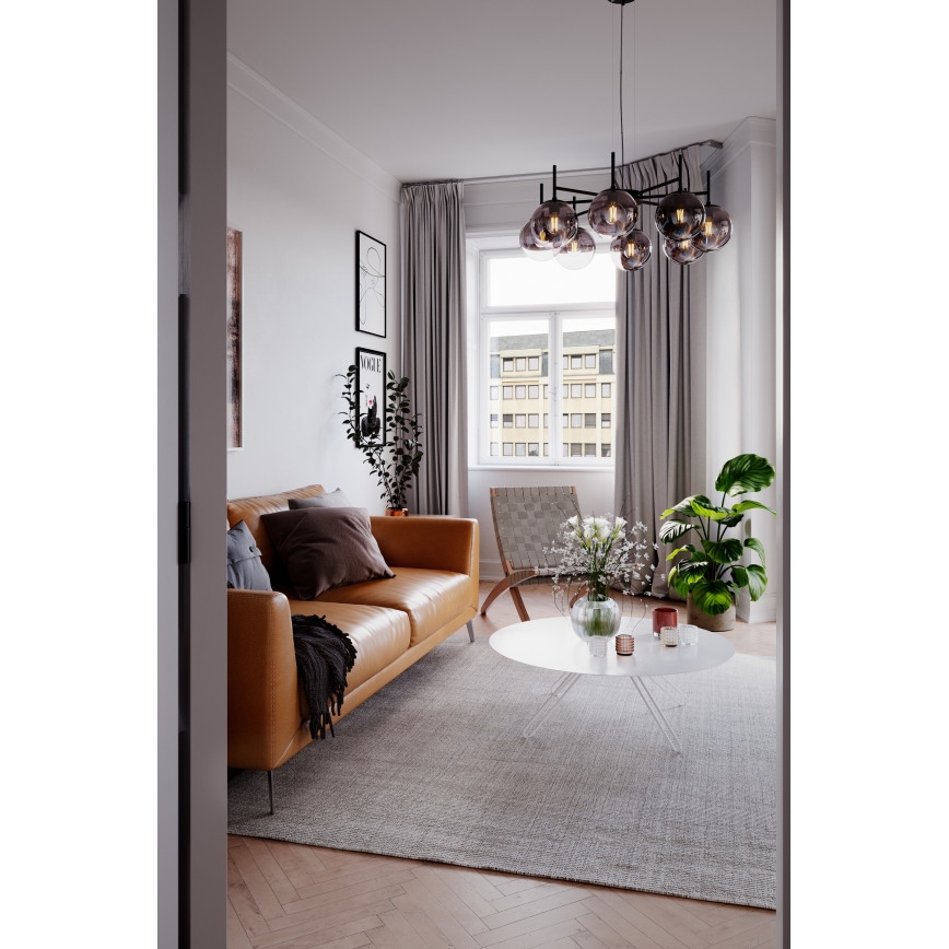 ByRydens - Luster na sajli BOYLE 8xE27/5W/230V dimno/crno pr. 83 cm