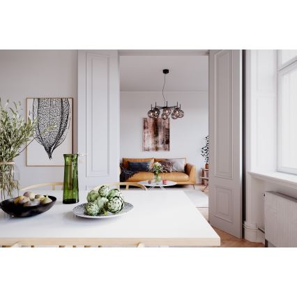 ByRydens - Luster na sajli BOYLE 8xE27/5W/230V dimno/crno pr. 83 cm
