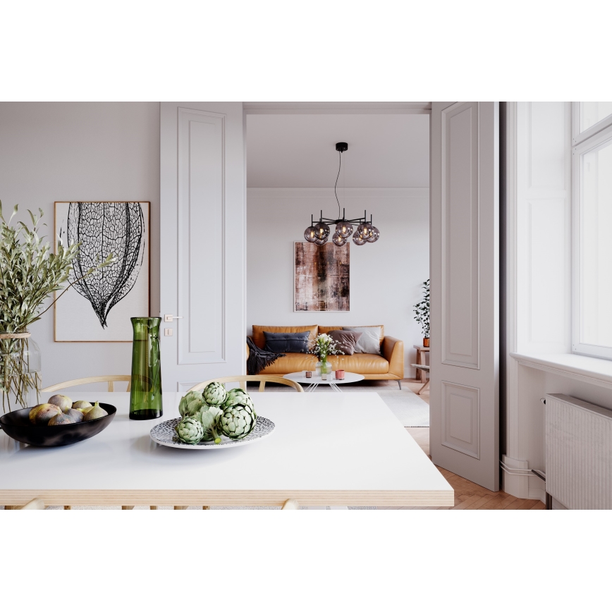 ByRydens - Luster na sajli BOYLE 8xE27/5W/230V dimno/crno pr. 83 cm