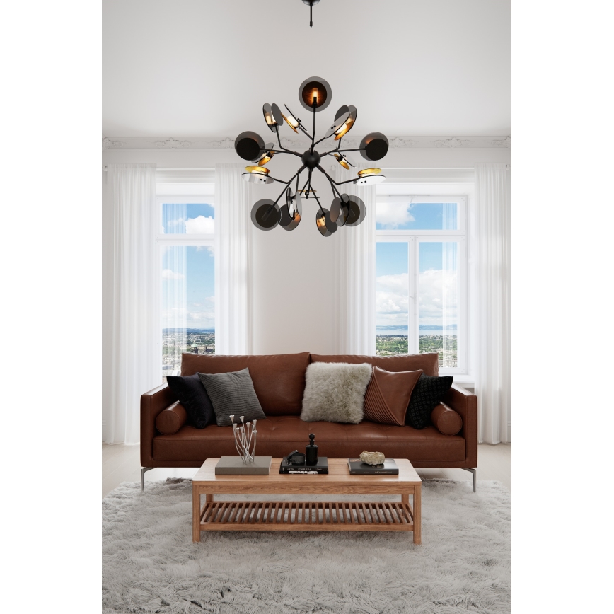 ByRydens - Luster na sajli TURNO 18xG9/4W/230V zlatna/crno pr. 80 cm