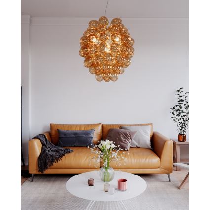 ByRydens - Luster na sajli DELUXE 4xE14/5W/230V dimno/braon pr. 64 cm