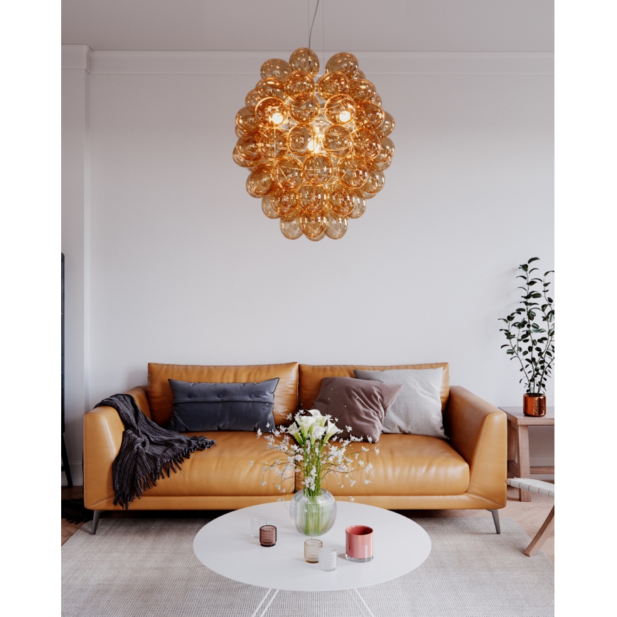 ByRydens - Luster na sajli DELUXE 4xE14/5W/230V dimno/braon pr. 64 cm