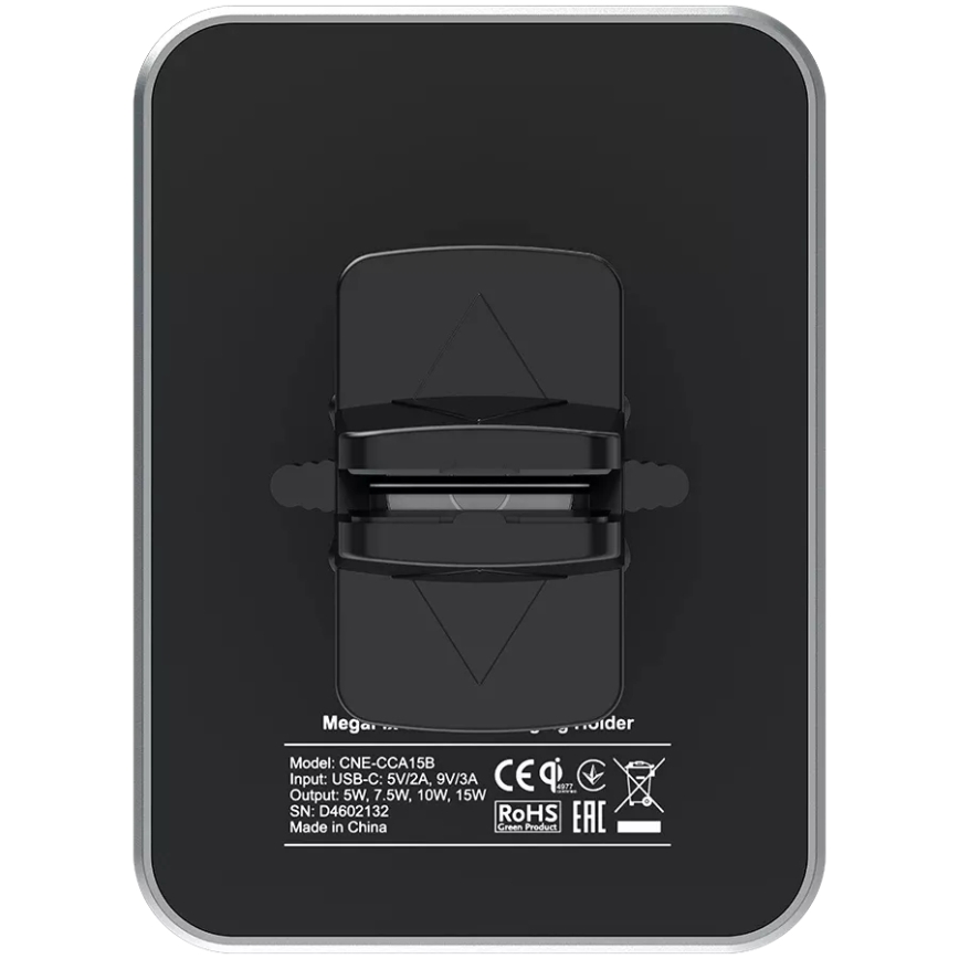 Canyon - Magnetni držač telefona za auto sa funkcijom bežičnog punjenja Qi 5V, četvrtast, crn