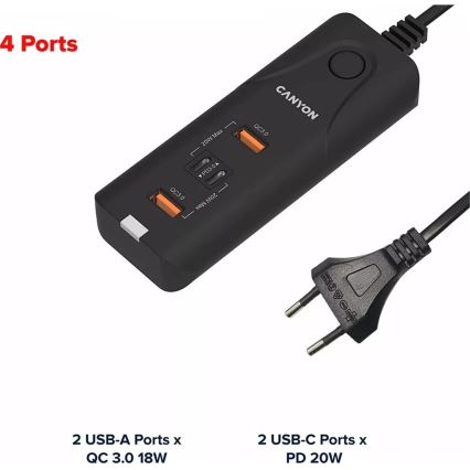 Canyon - punjačem 2xUSB A + 2xUSB C Power Delivery 20W