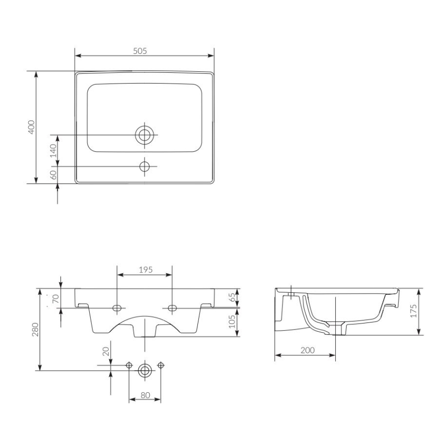 Cersanit K114-005 - Ugradni umivaonik CREA 40x50,5 cm keramika/sjajna bela