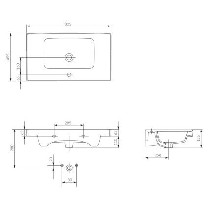 Cersanit K114-017 - Ugradni umivaonik CREA 44,5x80,5 cm keramika/sjajna bela