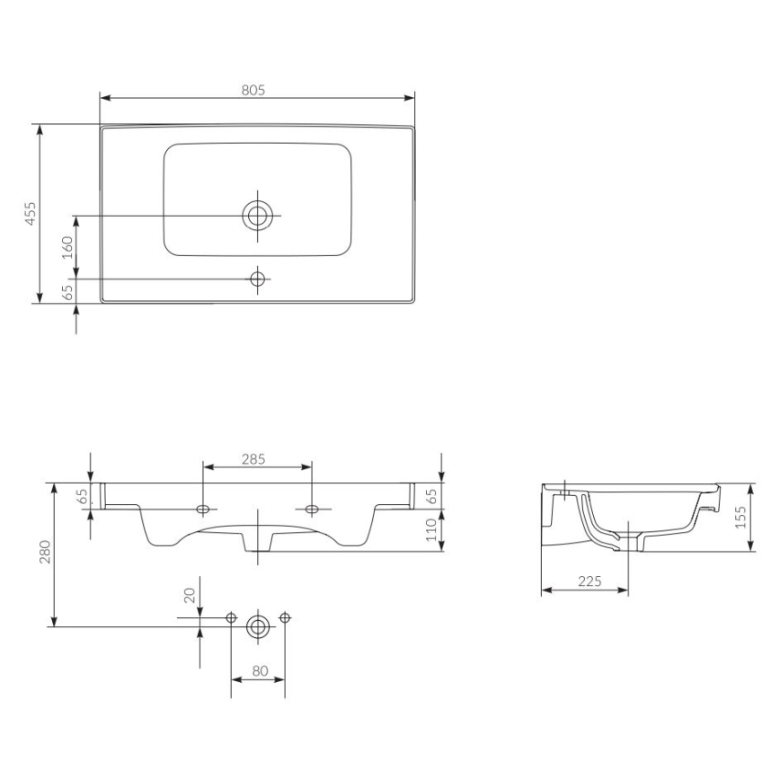 Cersanit K114-017 - Ugradni umivaonik CREA 44,5x80,5 cm keramika/sjajna bela