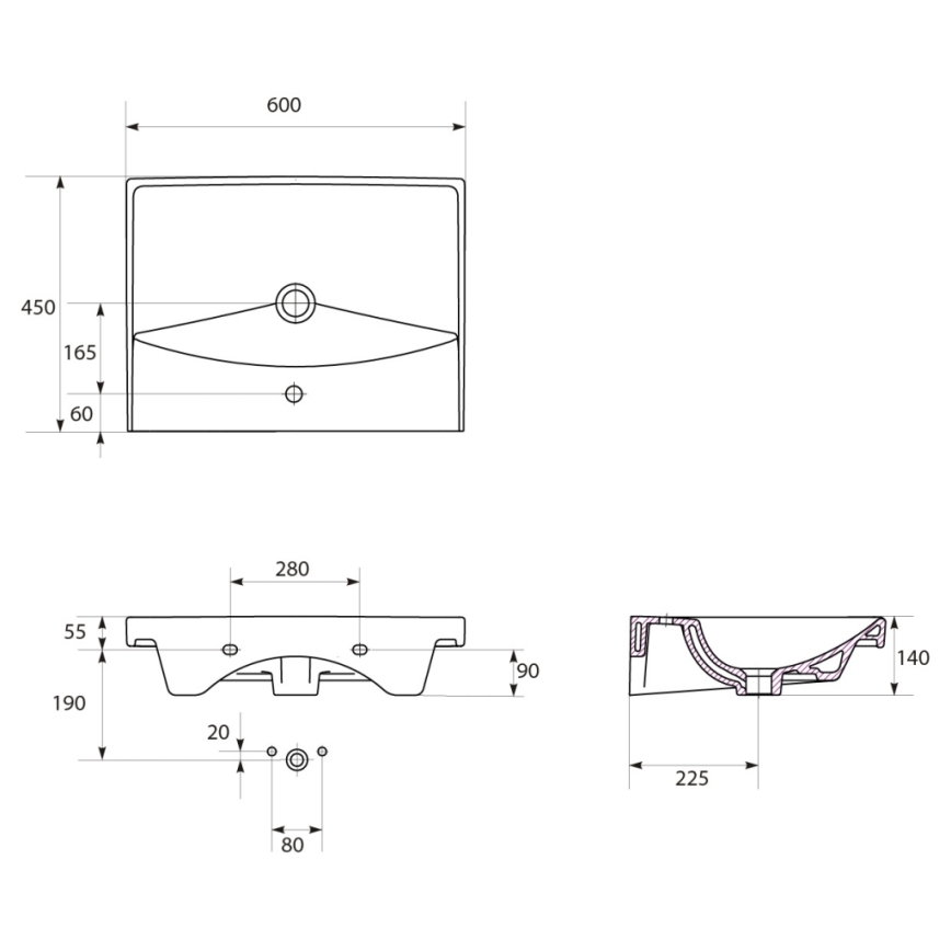 Cersanit S801-142-DSM - Zidni kupatilski ormarić sa umivaonikom LARA CITY 60x45 cm beo