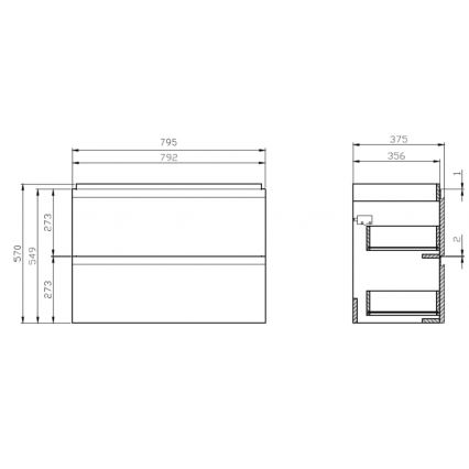 Cersanit S801-225-DSM - Zidni kupatilski ormarić sa umivaonikom MODUO SLIM 80x38 cm u sjajnoj beloj boji