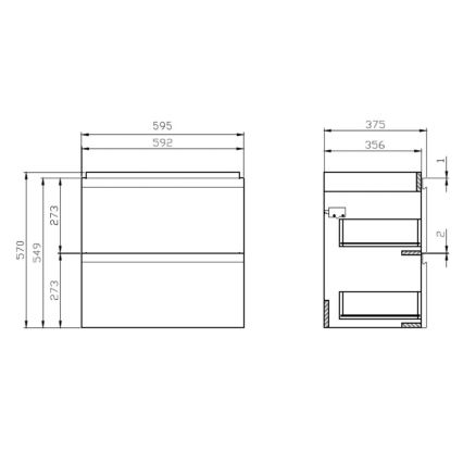 Cersanit S801-227-DSM - Zidni kupatilski ormarić sa umivaonikom MODUO SLIM 60x38 cm, visokosjajni beli