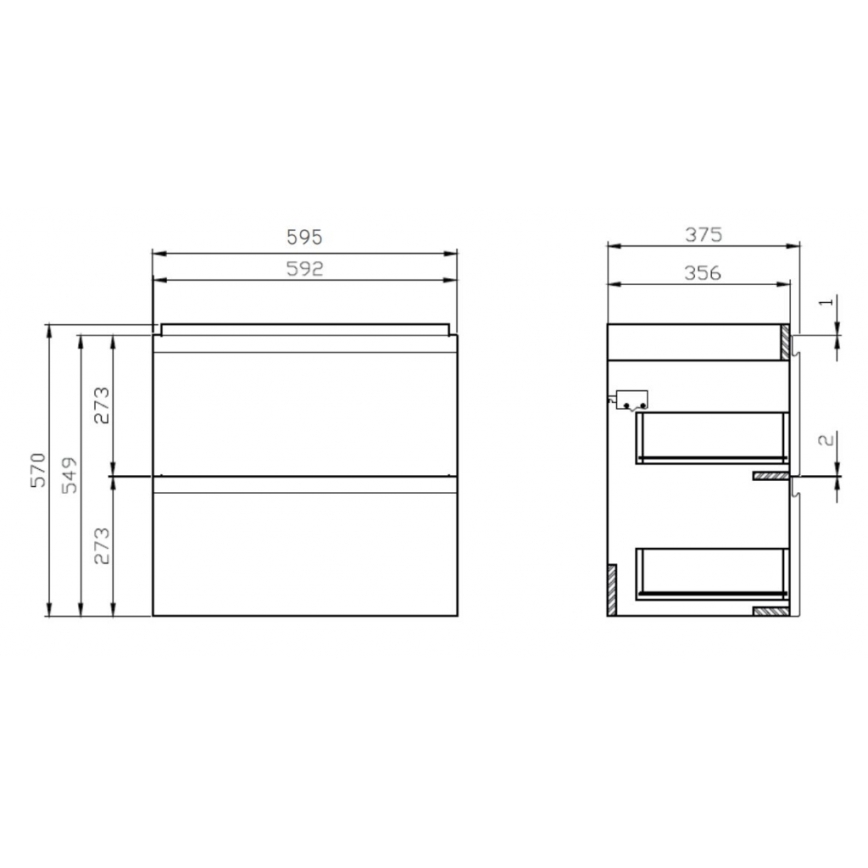Cersanit S801-227-DSM - Zidni kupatilski ormarić sa umivaonikom MODUO SLIM 60x38 cm, visokosjajni beli