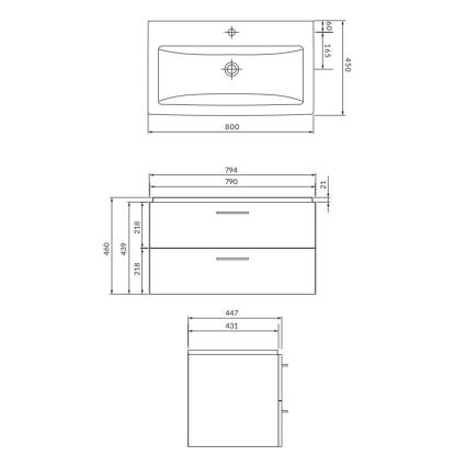 Cersanit S801-338-DSM - Viseći kupatilski ormarić sa umivaonikom LARA 80x45 cm beo