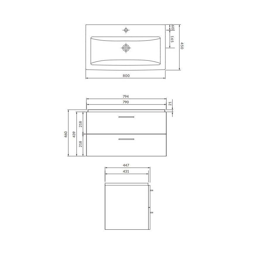 Cersanit S801-338-DSM - Viseći kupatilski ormarić sa umivaonikom LARA 80x45 cm beo